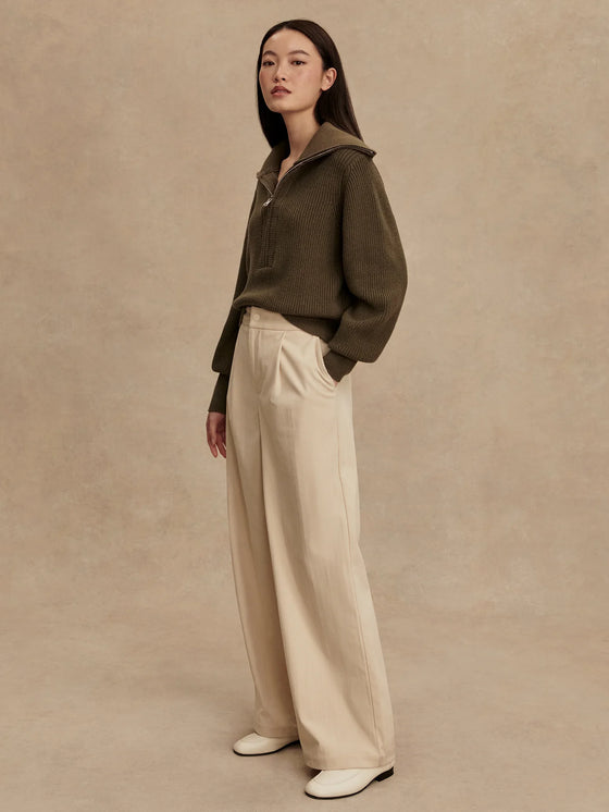 MAURA HALF ZIP RIB KNIT SWEATER