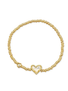  ARI HEART STRETCH GOLD BRACELET in ivory mother of pearl