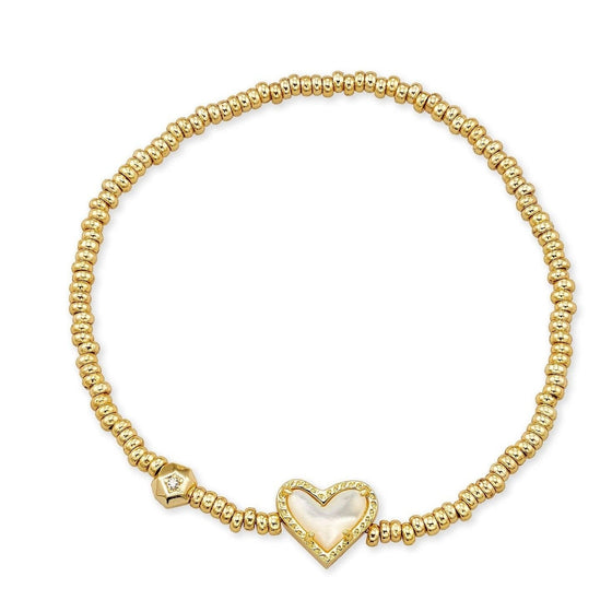 ARI HEART STRETCH GOLD BRACELET in ivory mother of pearl