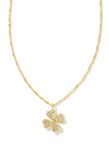  CLOVER GOLD CRYSTAL SHORT PENDANT NECKLACE in white crystal