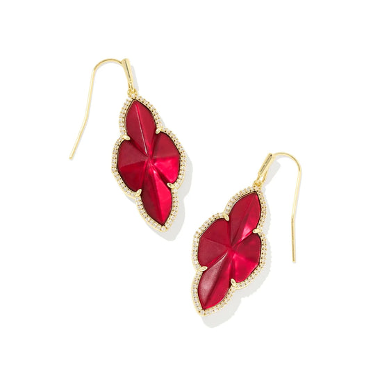 ABBIE GOLD PAVE FRAME DROP EARRINGS in cranberry illusion