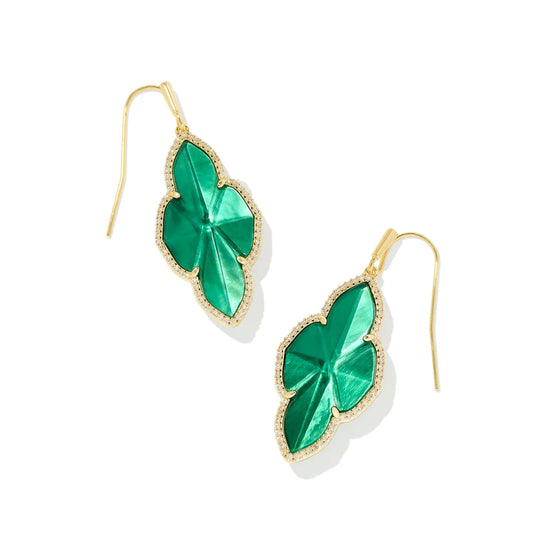 ABBIE GOLD PAVE FRAME DROP EARRINGS in green illusion