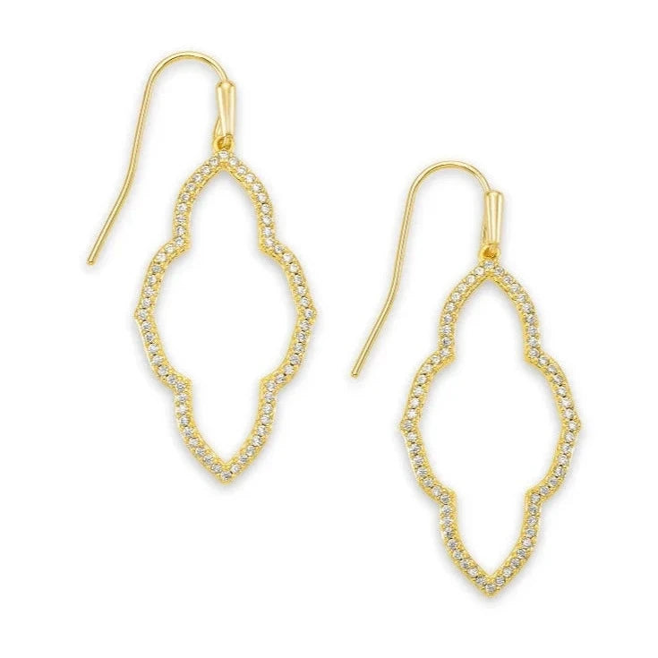 ABBIE GOLD SMALL OPEN FRAME EARRINGS in white crystal