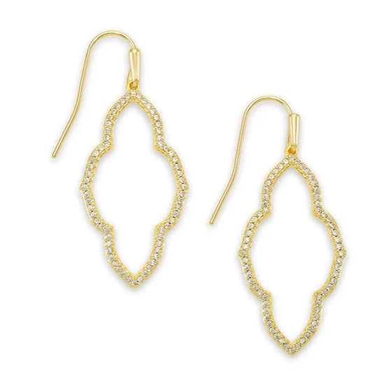 ABBIE GOLD SMALL OPEN FRAME EARRINGS in white crystal