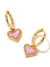 ARI HEART HUGGIE GOLD EARRINGS in bubblegum pink opal