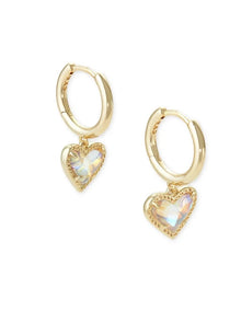  ARI HEART HUGGIE GOLD EARRINGS in dichroic glass
