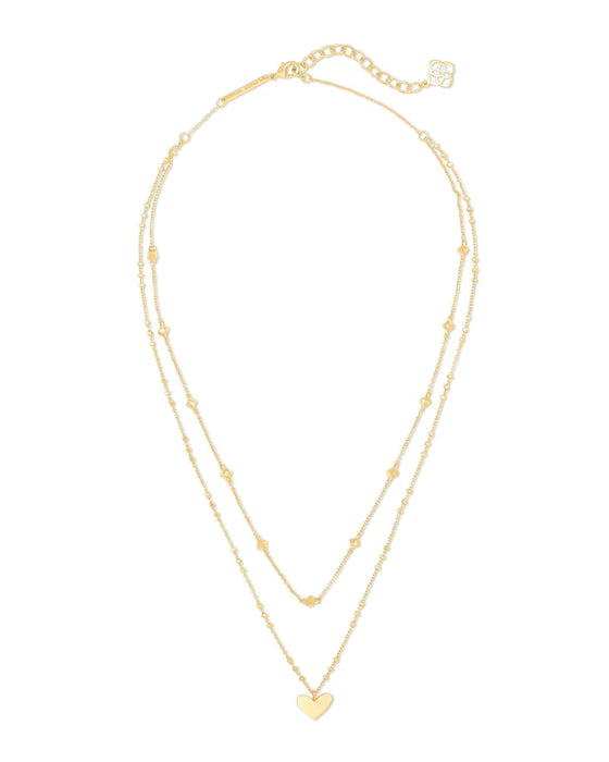 ARI HEART MULTI STRAND NECKLACE in gold