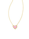 ARI HEART GOLD PENDANT NECKLACE in bubblegum pink opal
