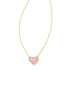  ARI HEART GOLD PENDANT NECKLACE in bubblegum pink opal