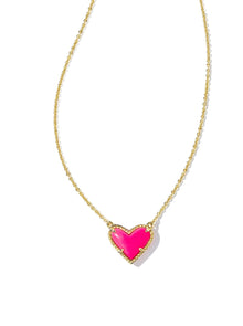  ARI HEART GOLD PENDANT NECKLACE in neon pink