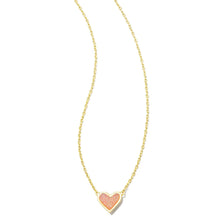  FRAMED ARI HEART PENDANT GOLD NECKLACE in light pink drusy