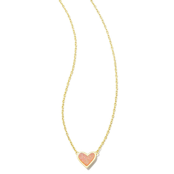 FRAMED ARI HEART PENDANT GOLD NECKLACE in light pink drusy