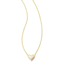  FRAMED ARI HEART PENDANT GOLD NECKLACE in white opalescent resin