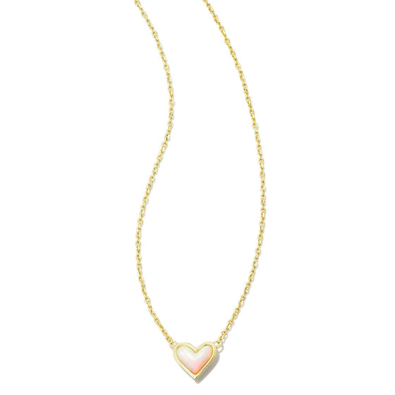 FRAMED ARI HEART PENDANT GOLD NECKLACE in white opalescent resin