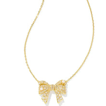  KRISTA BOW SHORT PENDANT NECKLACE in gold white mix