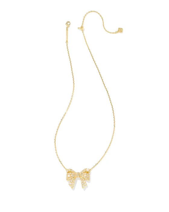 KRISTA BOW SHORT PENDANT NECKLACE in gold white mix