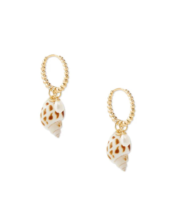 OLEANA CONVERTIBLE HUGGIE EARRINGS in gold ivory spotted shell