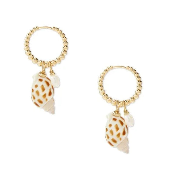 OLEANA CONVERTIBLE HUGGIE EARRINGS in gold ivory spotted shell