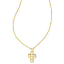  PEARL GOLD CROSS PENDANT NECKLACE in gold white pearl