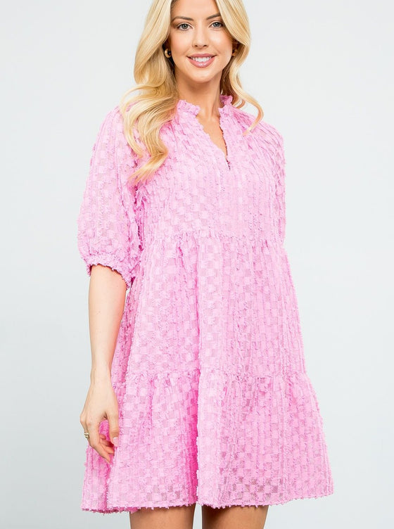 TEXTURED TIERED MINI DRESS