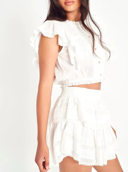 White ruffle skirt outlet mini dress