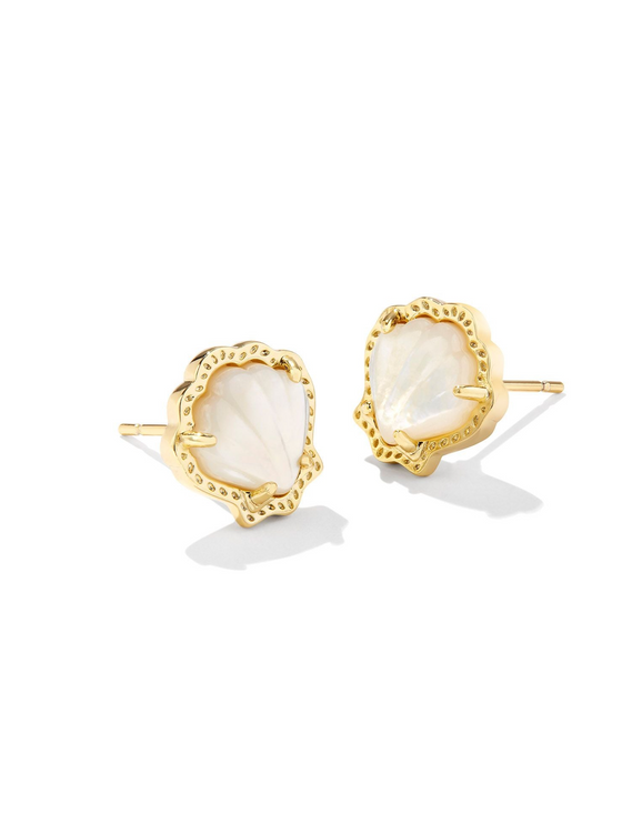 BRYNNE SHELL STUD EARRINGS in gold ivory mother of pearl