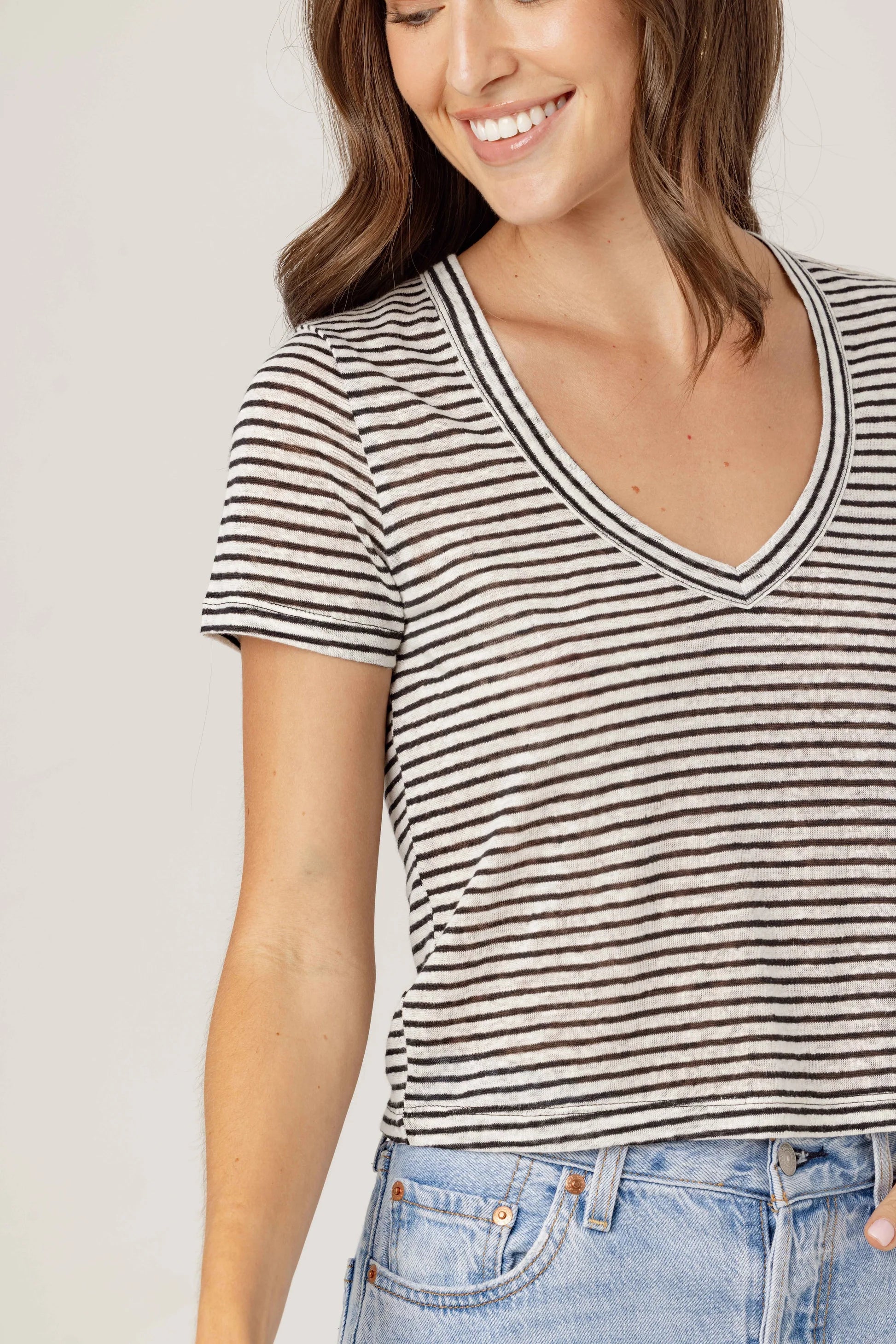 STRIPE LINEN SISTER TEE