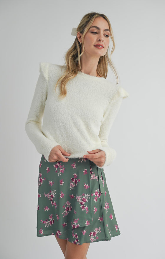 ABIGAIL RUFFLE TRIM COZY SWEATER