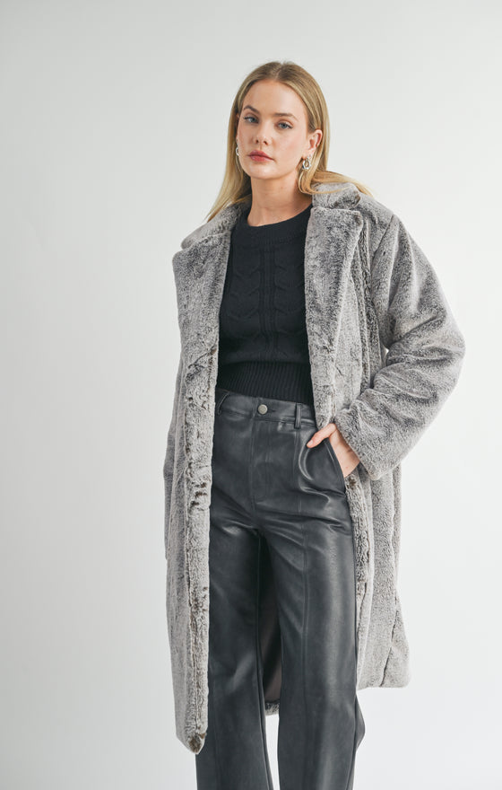 TWO TONE VEGAN FUR COAT