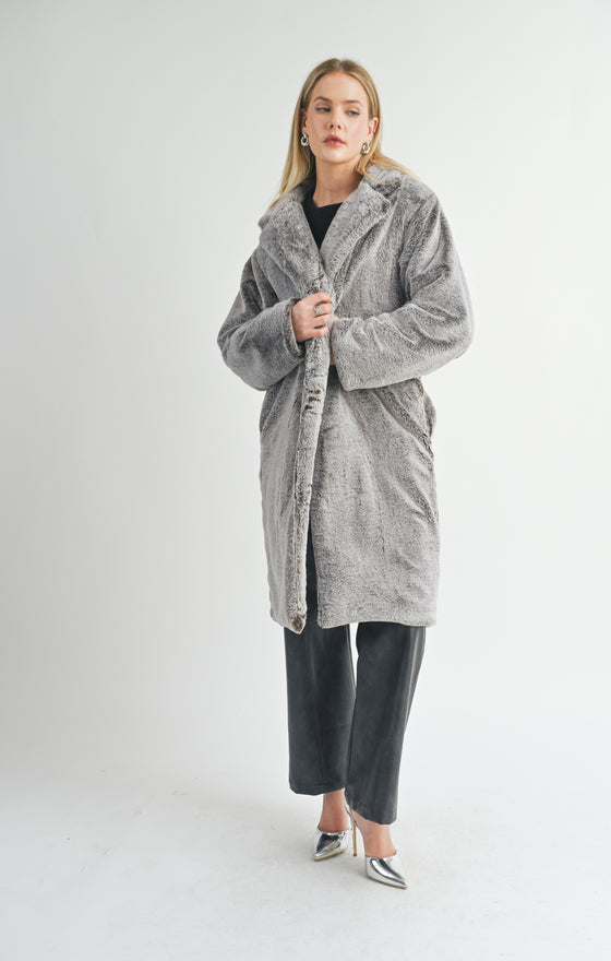 TWO TONE VEGAN FUR COAT