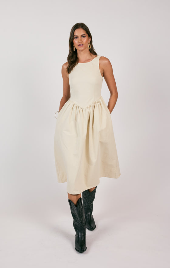 TOWNHOUSE CORSET PRAIRIE STYLE MIDI DRESS