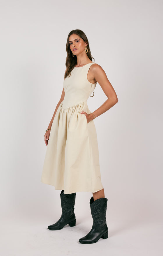 TOWNHOUSE CORSET PRAIRIE STYLE MIDI DRESS