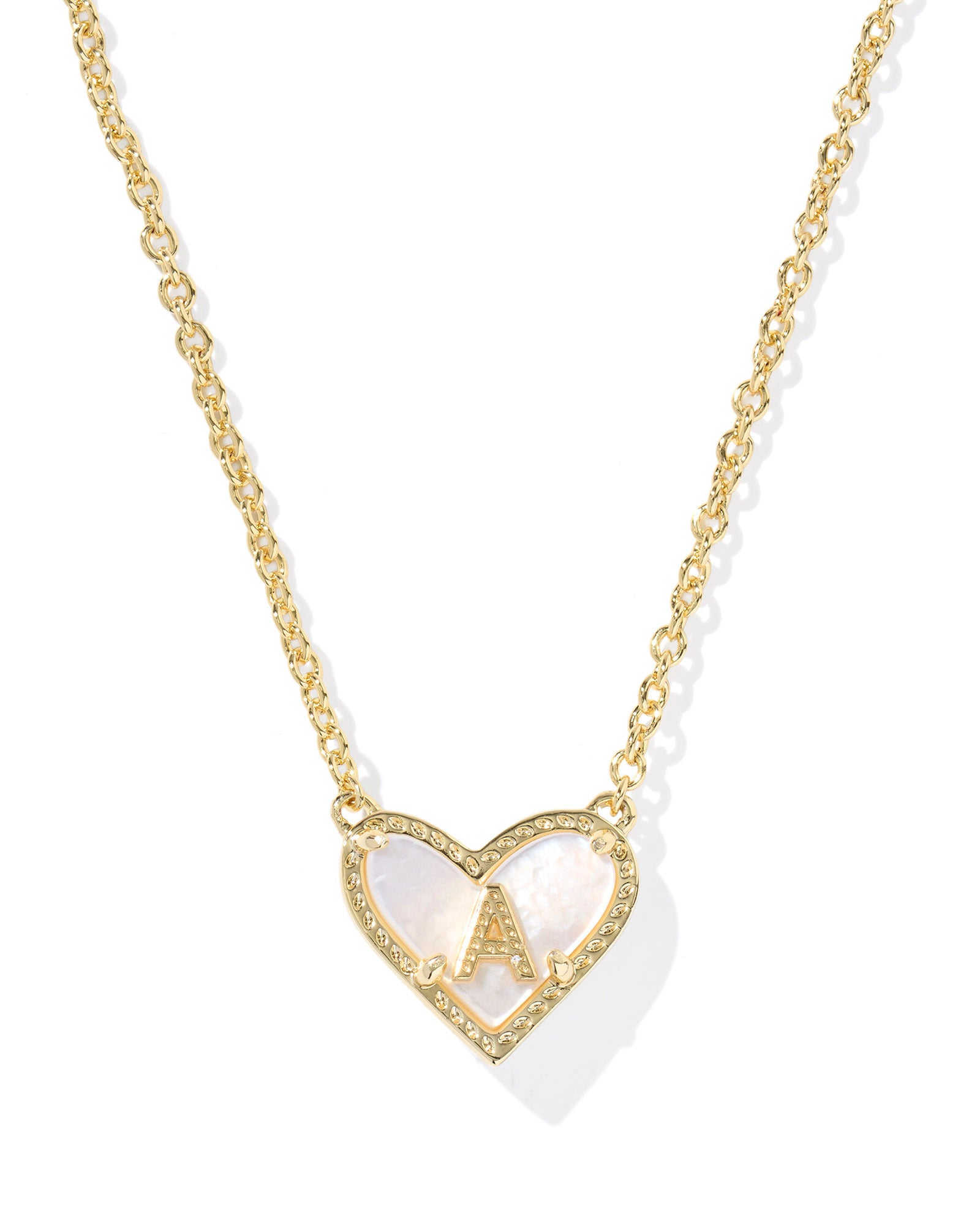 HEART LETTER PENDANT GOLD NECKLACE in ivory mother of pearl