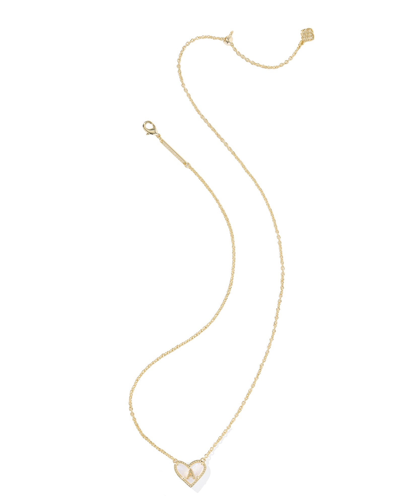 HEART LETTER PENDANT GOLD NECKLACE in ivory mother of pearl