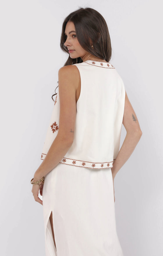 WARM HORIZON EMBROIDERED OPEN VEST
