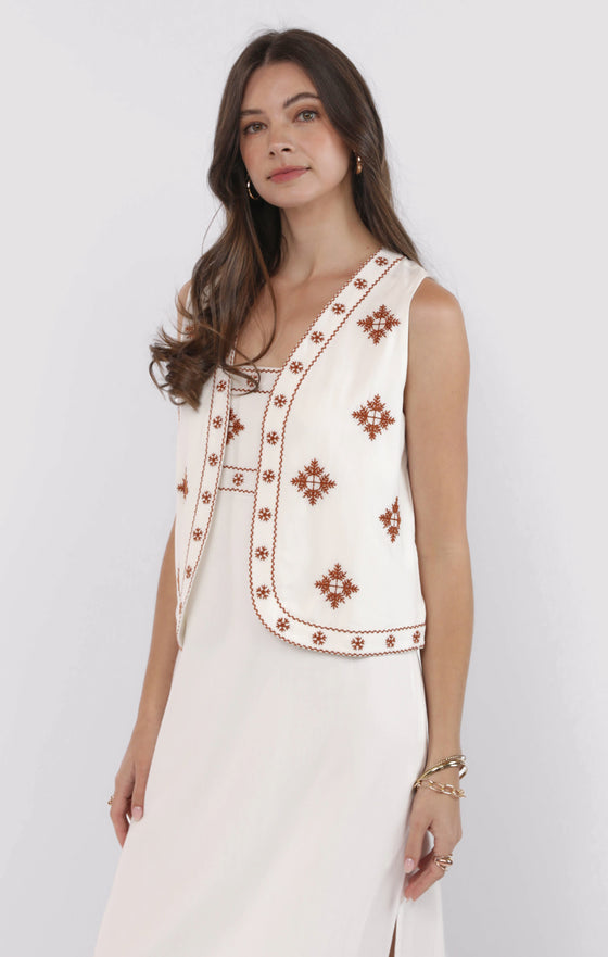 WARM HORIZON EMBROIDERED OPEN VEST