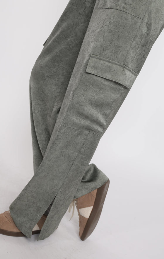 FOREVER YOURS CRINKLED SATIN CARGO PANTS