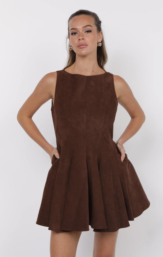 FAR WEST FIT & FLARE FAUX SUEDE DRESS