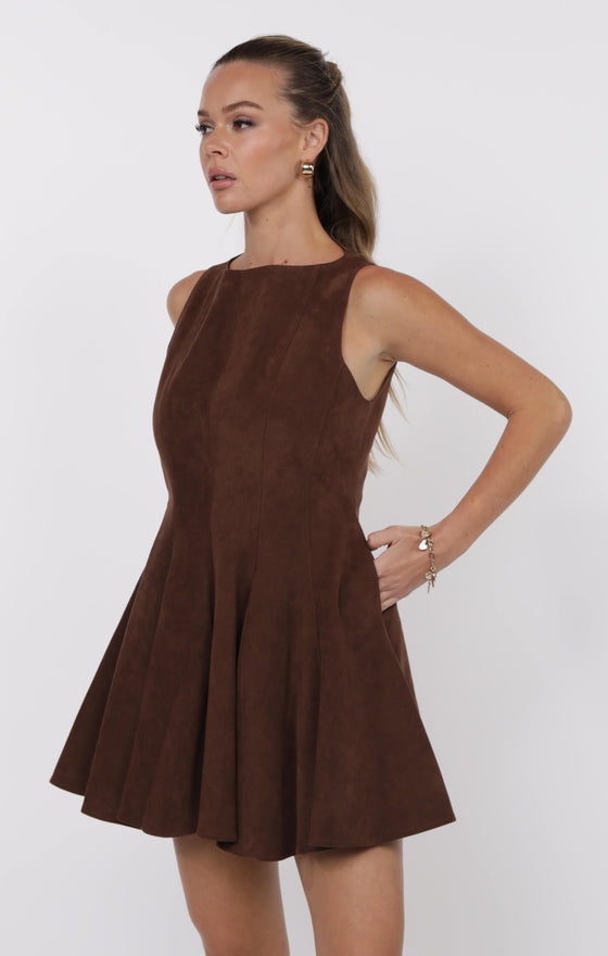 FAR WEST FIT & FLARE FAUX SUEDE DRESS