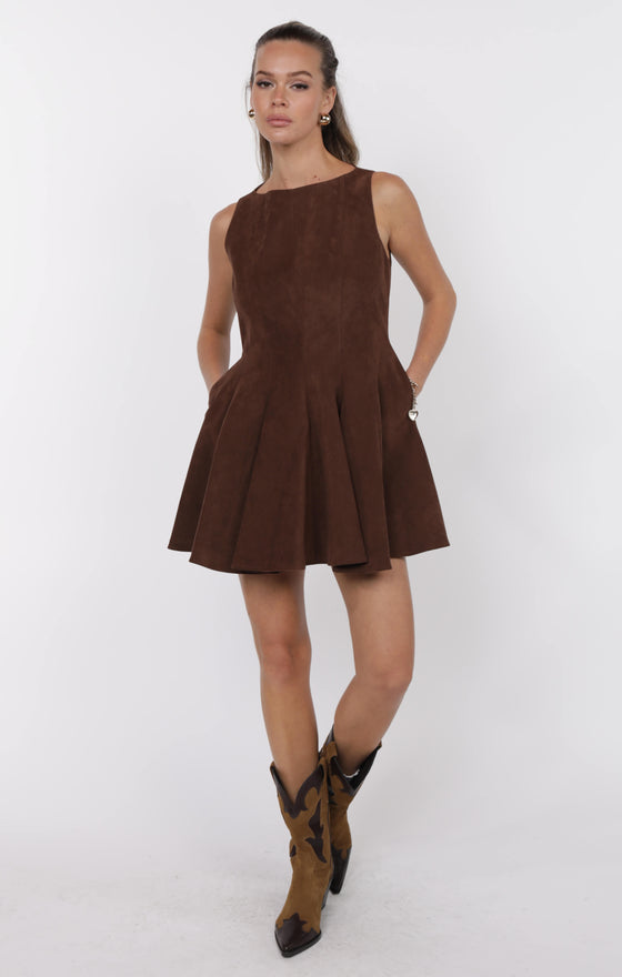 FAR WEST FIT & FLARE FAUX SUEDE DRESS
