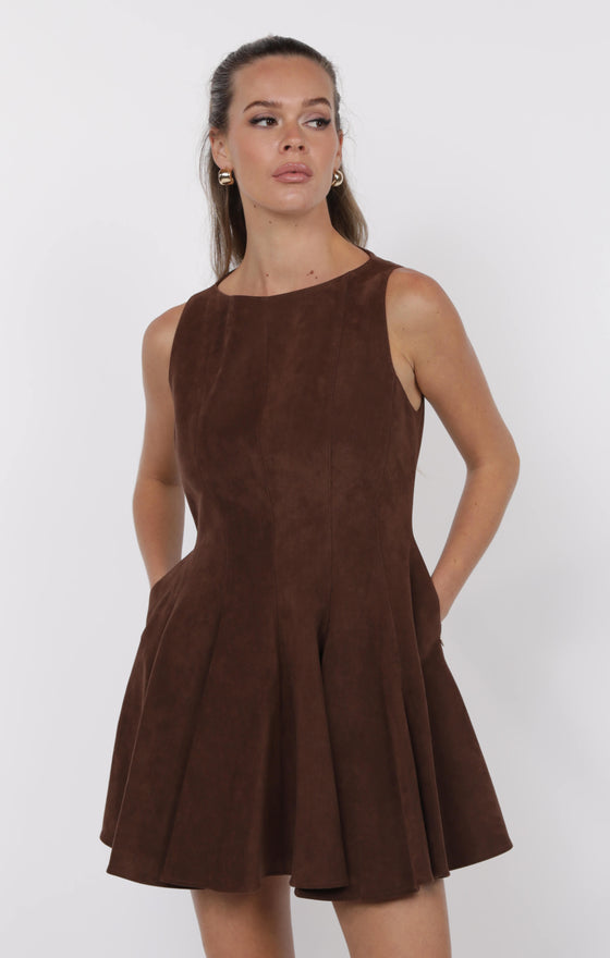 FAR WEST FIT & FLARE FAUX SUEDE DRESS