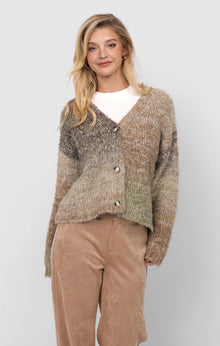  SMILEY OMBRE FUZZY KNIT CARDIGAN