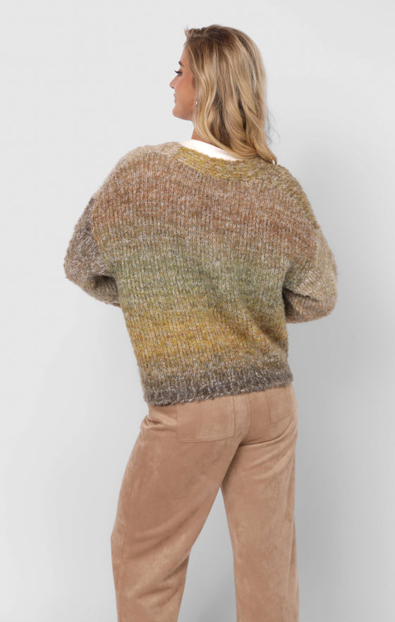 SMILEY OMBRE FUZZY KNIT CARDIGAN