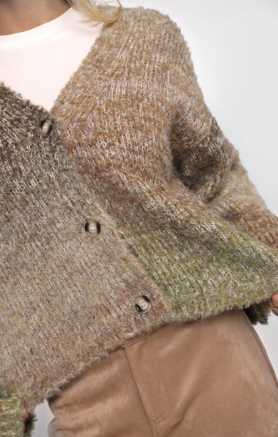 SMILEY OMBRE FUZZY KNIT CARDIGAN