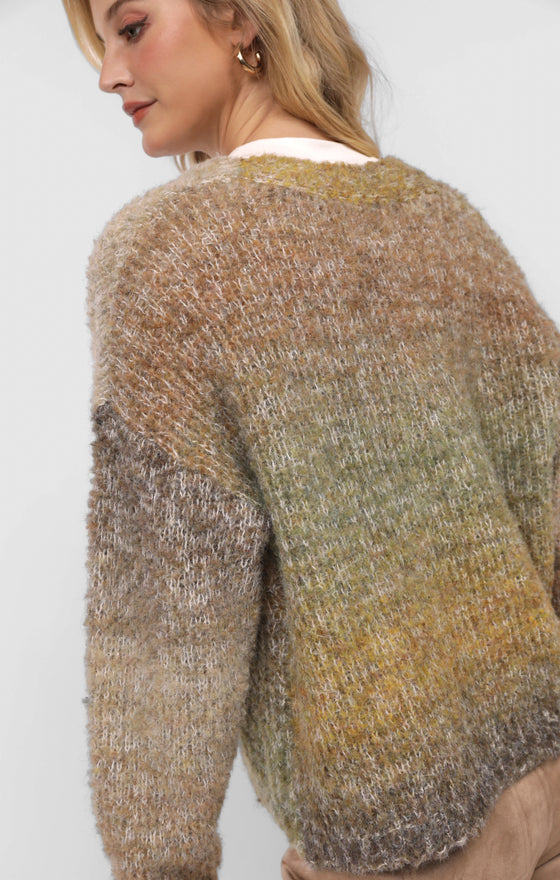 SMILEY OMBRE FUZZY KNIT CARDIGAN
