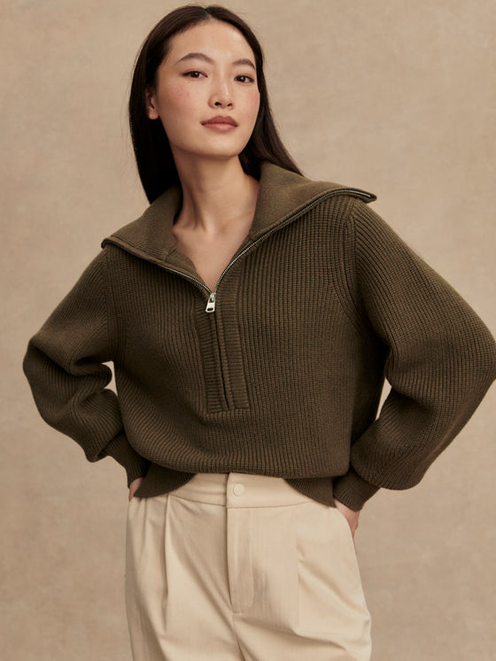 MAURA HALF ZIP RIB KNIT SWEATER