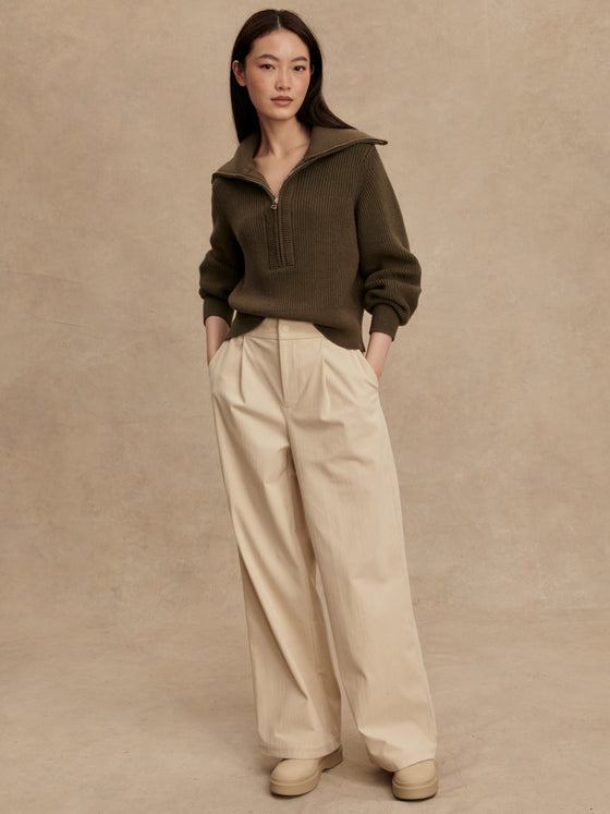 MAURA HALF ZIP RIB KNIT SWEATER