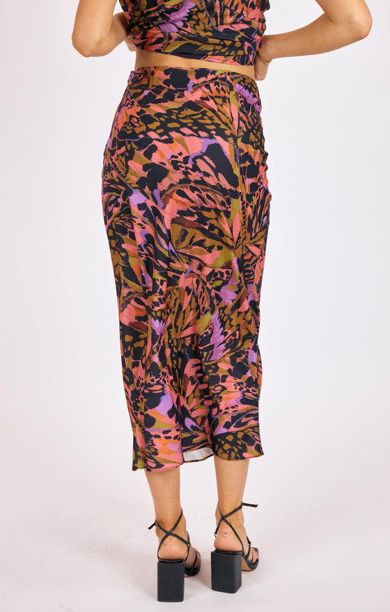 BUTTERFLY KISS BIAS MIDI SKIRT