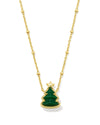 HOLIDAY TREE PENDANT GOLD NECKLACE in green quartzite