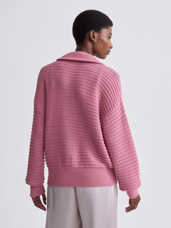 TARA POINTELLE HALF ZIP KNIT SWEATER